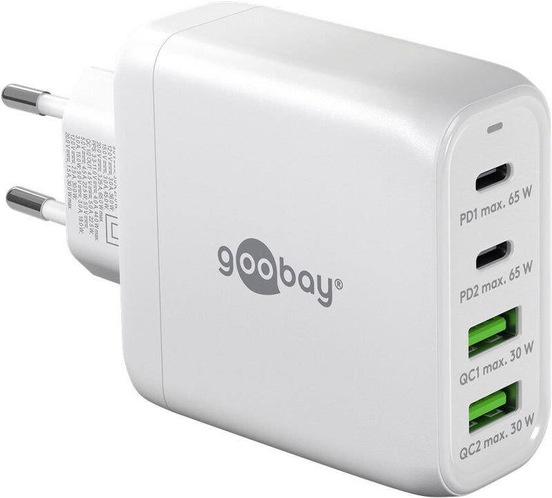 Goobay 64818 oplader til mobil enhed Hovedtelefoner, Laptop, Smartphone Hvid Vekselstrøm Hurtig opladning Indendørs
