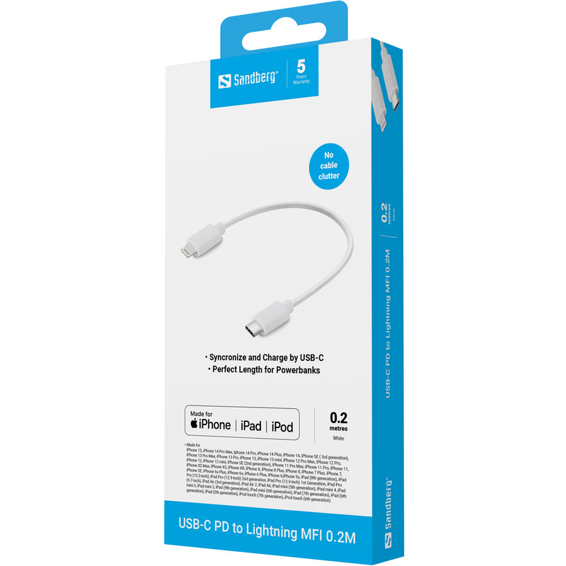 Sandberg 136-71 Lightning kabel 0 m Hvid