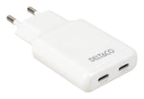 Deltaco USB-C wall charger 45 W, 2x USB-C PD, slim, tot 45 W, white