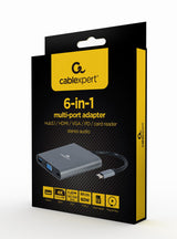 Gembird A-CM-COMBO6-01 dockingstation USB 3.2 Gen 1 (3.1 Gen 1) Type-C Grå
