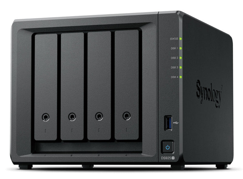 Synology DiskStation DS925+ NAS & lagringsserver Ryzen Embedded V1500B 4 GB DDR4 0 TB Sort