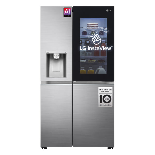 LG InstaView GSXV91PZAE side-by-side køle-fryseskab Fritstående 635 L Sort, Rustfrit stål