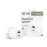 PanzerGlass empower™ by ® Turbo 35W Oplader inkl. USB-C + USB-A | UK Stik | Silver White