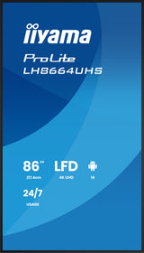 iiyama LH8664UHS-B3AG skilte display Digital fladpaneldisplay 2,17 m (85.6") Wi-Fi 500 cd/m² 4K Ultra HD Sort Indbygget processer Android 24/7