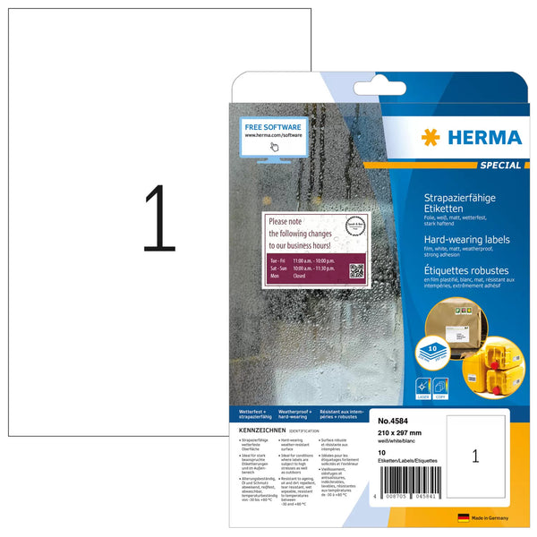HERMA A4 selvklæbende etiket Afrundet rektangel Hvid 10 stk