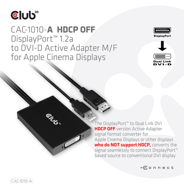 CLUB3D CAC-1010-A videokabel adapter 0,6 m DisplayPort DVI-D + USB Sort