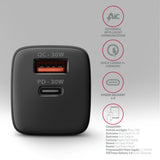Axagon ACU-PQ30 Ladegerät QC3.0, 4.0/AFC/FCP/PPS/Apple+ PD USB-C, 30W - schwarz - Kompaktes Ladegerät - 1x USB-C und 1x USB-A Mobiltelefon, Smartphone, SmartWatch, Tablet, Universel Sort Vekselstrøm Hurtig opladning Indendørs