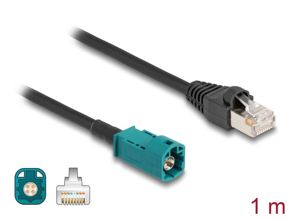 DeLOCK 90698 koaxial kabel 1 m HSD Z RJ-45 Sort, Blå