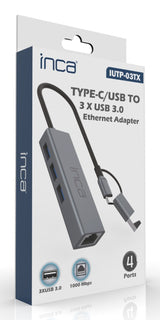 Inca IUTP-03TX interface hub USB 3.2 Gen 1 (3.1 Gen 1) Type-A + Type-C 10000 Mbit/s Grå