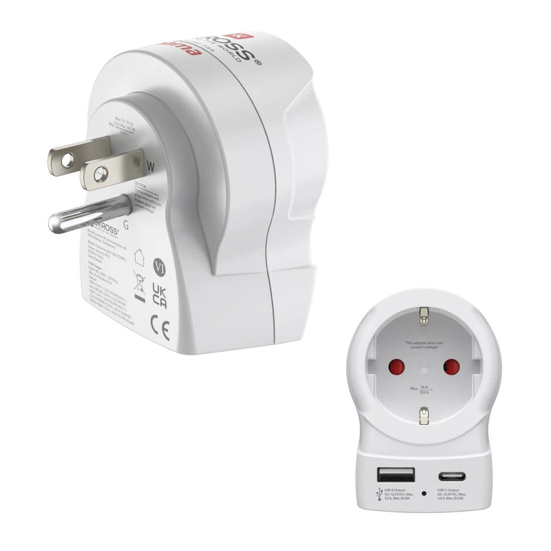 Hama EU to US strømstik adapter Type B Type C (Europlug)+Type F Hvid