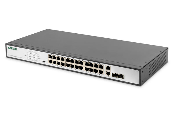Digitus DN-95343 netværksswitch Ikke administreret Fast Ethernet (10/100) Strøm over Ethernet (PoE) 1U Sort, Sølv