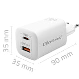 Qoltec 50765 oplader til mobil enhed Laptop, Bærbar spillekonsol, Strømbank, Smartphone, SmartWatch, Tablet Hvid Vekselstrøm Hurtig opladning Indendørs