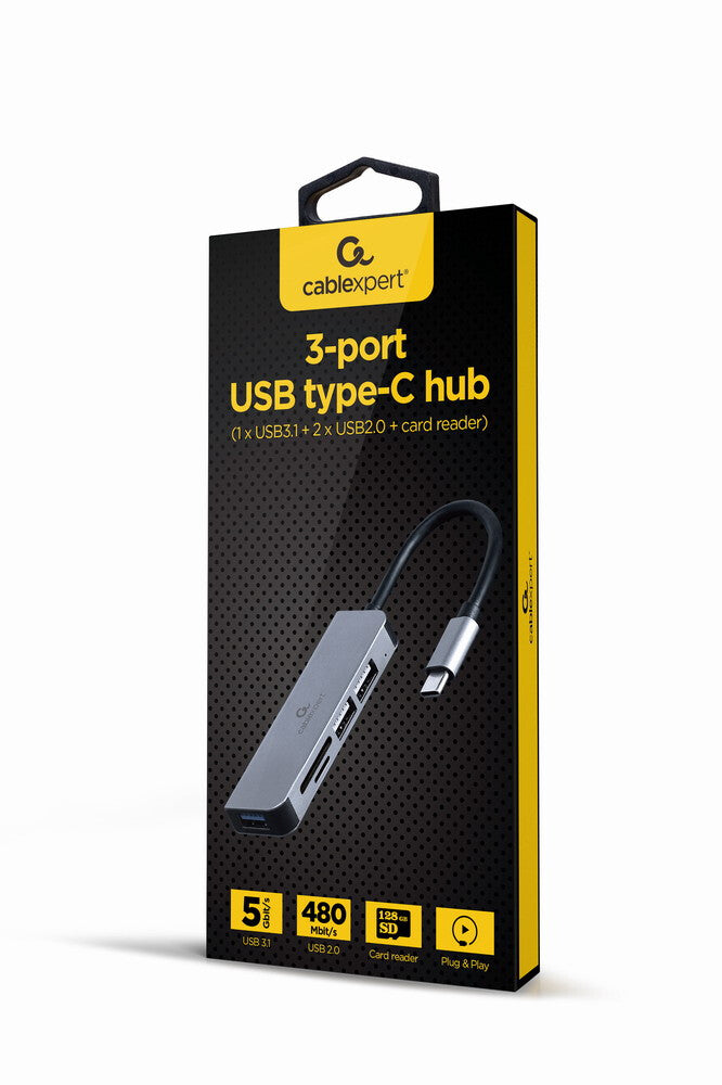 Gembird UHB-CM-CRU3P1U2P2-01 dockingstation Ledningsført USB 3.2 Gen 1 (3.1 Gen 1) Type-A Sølv