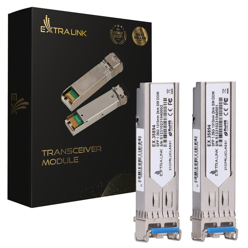 Extralink SFP 1.25G 2-pack | Moduł SFP | 1,25Gbps, LC/UPC, 1310nm, 2km, single mode, DOM (EX.35894) modul til netværksmodtager