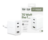 PanzerGlass empower™ by ® Turbo 70W Oplader inkl. 2 x USB-C + USB-A | EU Stik | Silver White