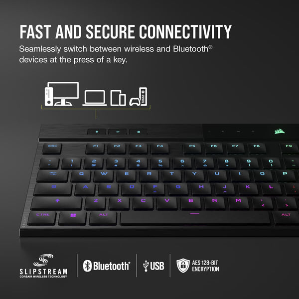 Corsair K100 AIR tastatur Spil USB + RF Wireless + Bluetooth QWERTY Nordisk Sort