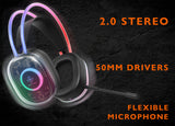 Deltaco Gaming DH230 Semi-transparent Gaming Headset, RGB powered Headband