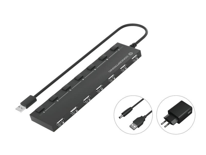 Conceptronic HUBBIES08BP interface hub USB 2.0 480 Mbit/s Sort