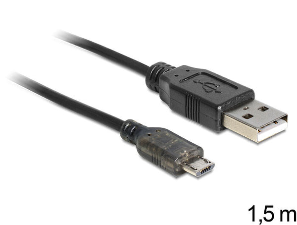 DeLOCK USB 2.0-A - USB micro-B, 1.5m USB-kabel 1,5 m USB A Micro-USB B 0,48 Gbit/sek. Sort