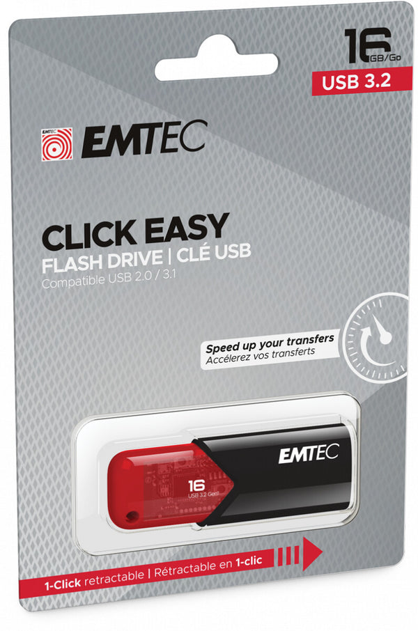 Emtec Click Easy USB-nøgle 16 GB USB Type-A 3.2 Gen 2 (3.1 Gen 2) Sort, Rød