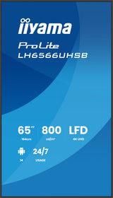 iiyama LH6566UHSB-B1AG skilte display Digital fladpaneldisplay 165,1 cm (65") LCD Wi-Fi 800 cd/m² 4K Ultra HD Sort Indbygget processer Android 24/7