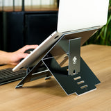 R-Go Tools Laptopstativ R-Go Riser Flexible, ergonomisk, justerbar og sammenklappelig laptop-forhøjer, HYLITE®-aluminium, sort