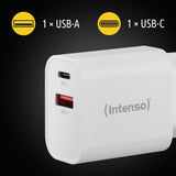 Intenso POWER ADAPTER USB-A/USB-C/7803012 Universel Hvid Vekselstrøm Hurtig opladning Indendørs