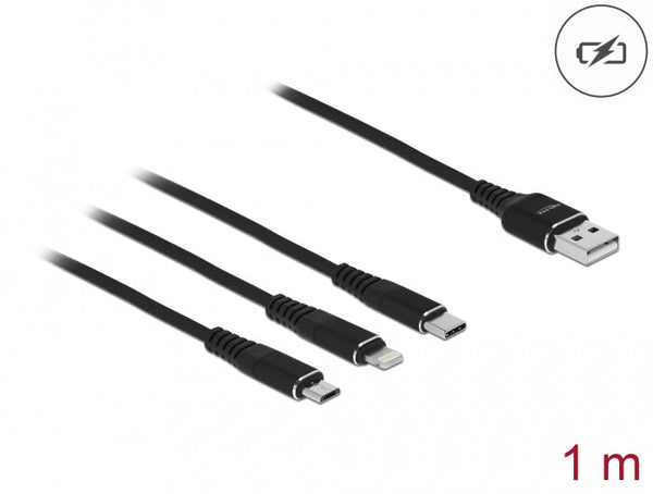 DeLOCK 87155 USB-kabel USB 2.0 1 m USB A Micro-USB B/Lightning/Apple 30-pin Sort