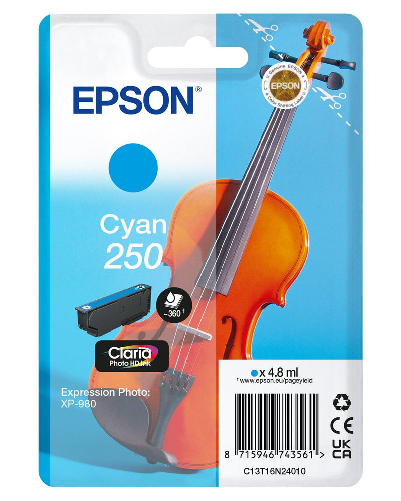 Epson 250 Violin Claria Photo HD blækpatron 1 stk Original Standard udbytte Blå