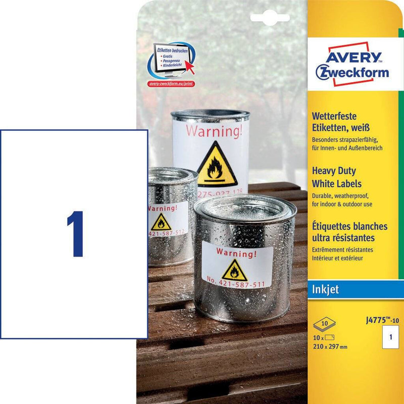 Avery J4775-10 selvklæbende etiket Rektandel Permanent Hvid 10 stk