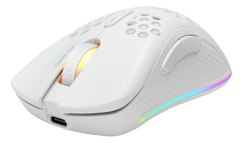 Deltaco Gaming WM80 Trådløs ultralet gaming mus, 70g vægt, RGB, PAW3212, 400-4800 DPI, 1000 Hz, hvid