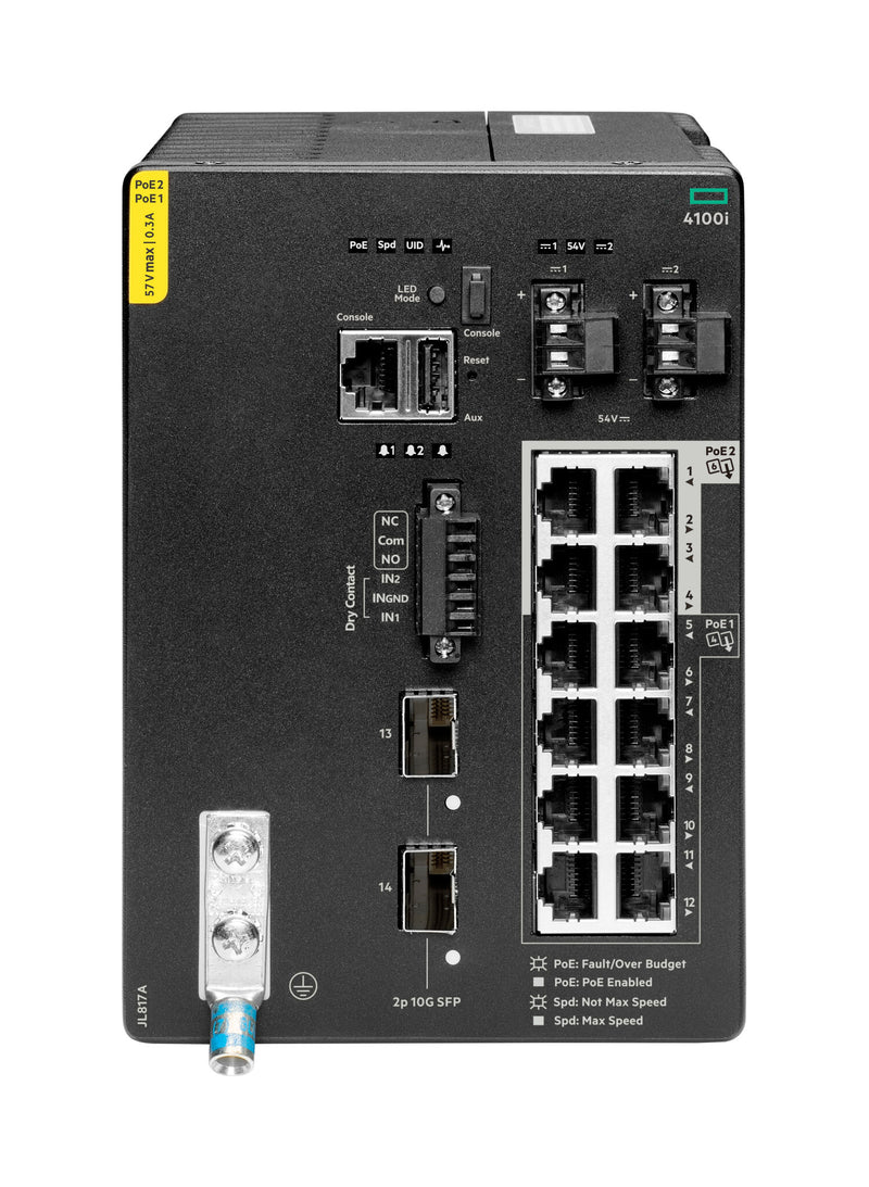 HPE Aruba Networking CX 4100i 12p 1GbE 8p Class4 PoE and 4p Class6 PoE 2p SFP+ DIN Mount Switch Administreret L2 Gigabit Ethernet (10/100/1000) Strøm over Ethernet (PoE) 4U Sort
