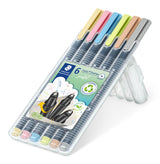 Staedtler 334 SB6 PA fineliner Superfin Vanilje farve, Lyserød, Akvamarin blå, Lysegrøn, Brun, Lys grå