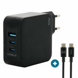 Mobilis Charger 100W 2USB C 1USBA GaN cable 100W Laptop, Smartphone, Tablet Sort Vekselstrøm Indendørs