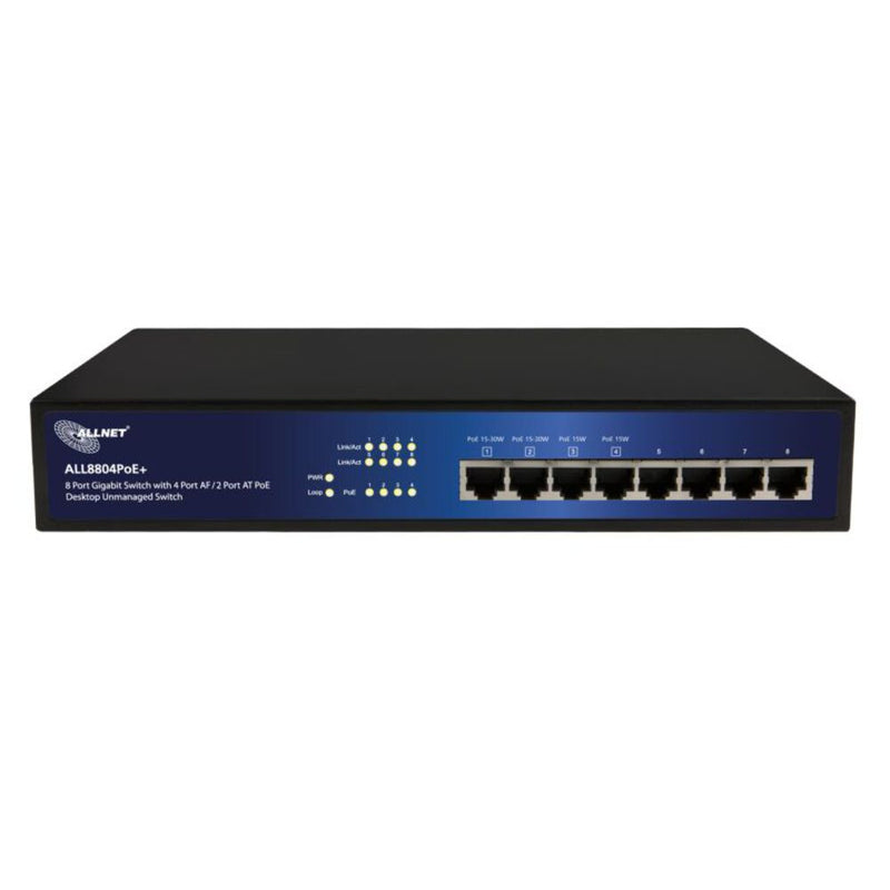 ALLNET ALL8804POE+ netværksswitch Ikke administreret L2 Gigabit Ethernet (10/100/1000) Strøm over Ethernet (PoE) Sort, Blå