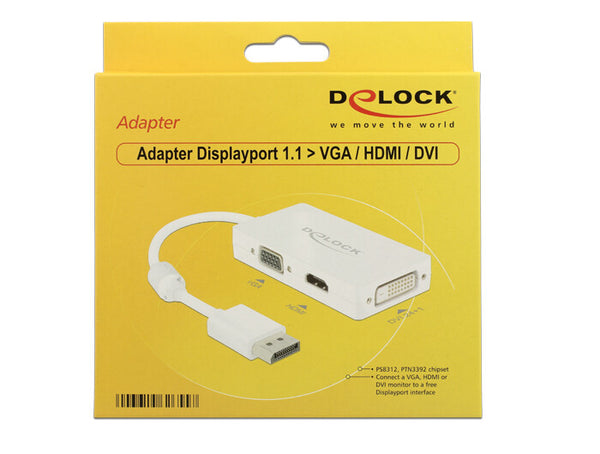 DeLOCK 0.16m DisplayPort/VGA+HDMI+DVI-D 0,16 m VGA (D-Sub)+ HDMI + DVI Hvid