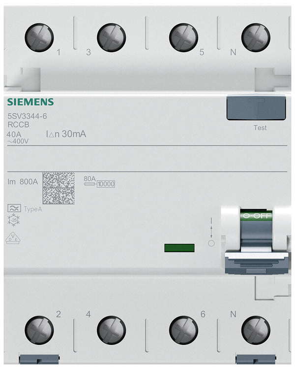 Siemens 5SV3344-6 kredsløbsafbryder Reststrøm enhed Type A 4P