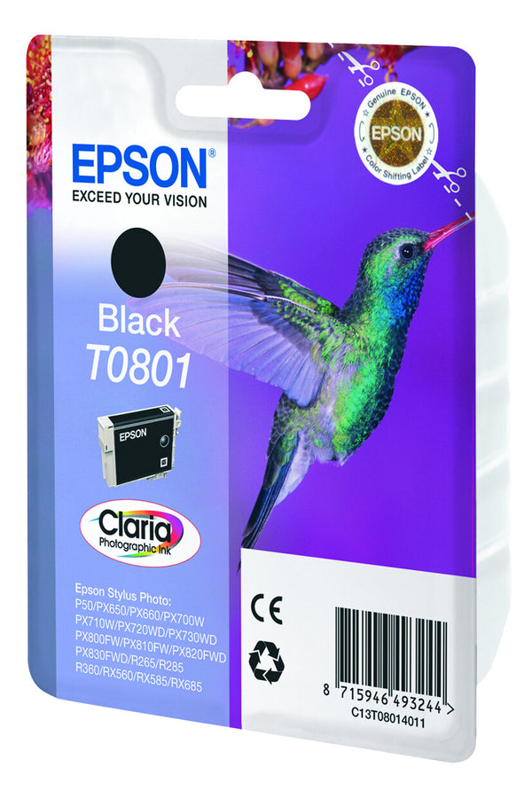 Epson Hummingbird Enkeltpakke, sort T0801 Claria Photographic Ink