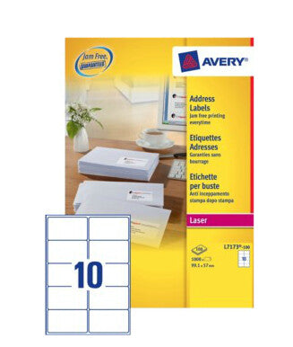Avery L7173-100 adresse- og postetiket Selvklæbende etiket Hvid