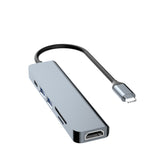 DUDAO Alu 6-in-1 USB3.0 Fast Hub multi-functional Ledningsført USB 3.2 Gen 1 (3.1 Gen 1) Type-C Grå
