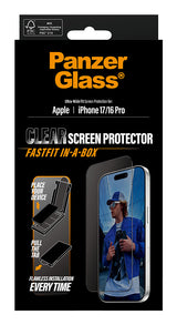 PanzerGlass ® Skærmbeskyttelse iPhone 17 | iPhone 16 Pro | Ultra-Wide Fit m. Fastfit in-a-box