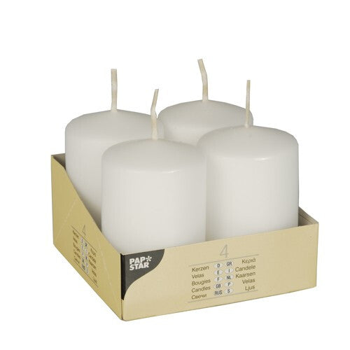 Papstar 10483 vokslys Cylinder Hvid 4 stk