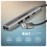 Axagon HUB USB HUE-STA, 4x USB ALU STRIP hub, 1x USB-A 5Gbps, 2x USB-A & 1x USB-C 480Mbps, kabel USB-A 12cm USB 3.2 Gen 1 (3.1 Gen 1) Type-A 5 Mbit/s Grå