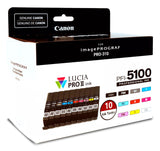 Canon PFI-5100 Multipack blækpatron 10 stk Original Standard udbytte Blå, Mat sort, Sort