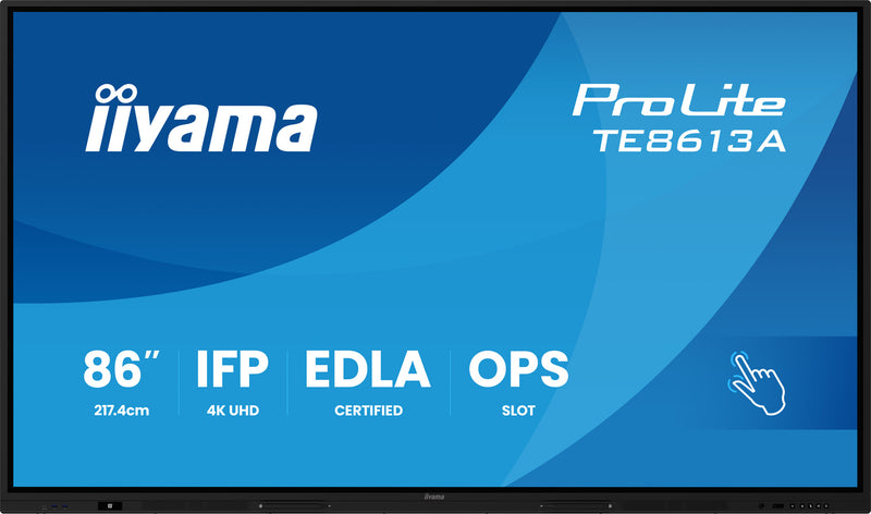iiyama TE8613A-B3AG skilte display Interaktivt fladpanel 2,17 m (85.6") LCD Wi-Fi 500 cd/m² 4K Ultra HD Sort Berøringsskærm Indbygget processer Android 24/7