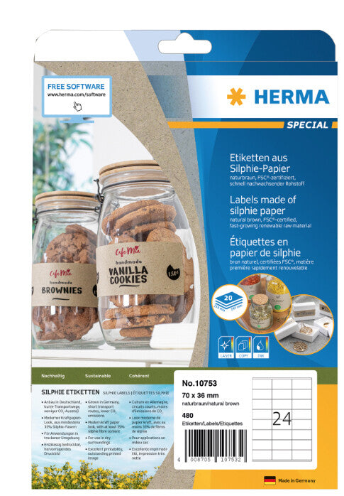 HERMA 10753 selvklæbende etiket Rektandel Permanent Brun 480 stk