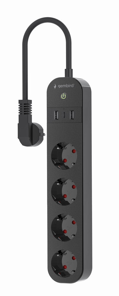 Gembird TSL-PS-S4U-01 smart strømskinne 4 AC stikkontakt(er) Type E 1,5 m 3 3680 W Sort