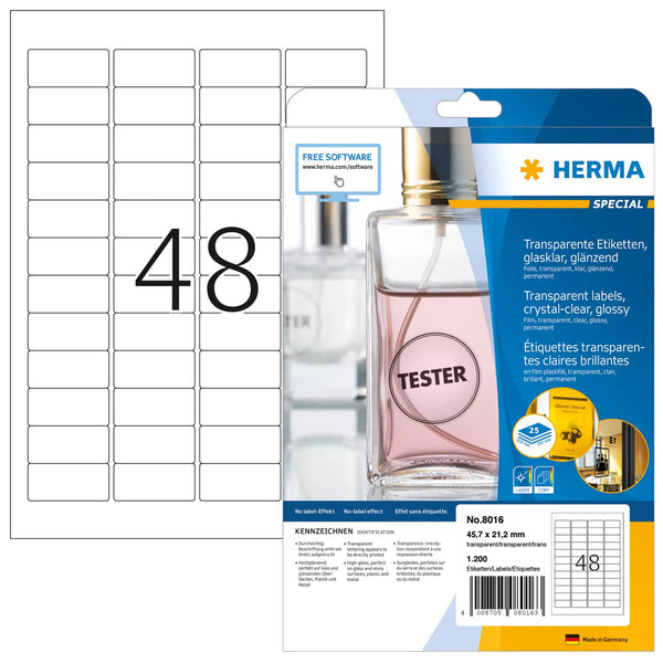 HERMA 8016 print etiket Transparent Selvklæbende printeretiket