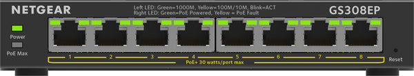 NETGEAR 8-Port Gigabit Ethernet PoE+ Plus Switch (GS308EP) Administreret L2/L3 Gigabit Ethernet (10/100/1000) Strøm over Ethernet (PoE) Sort