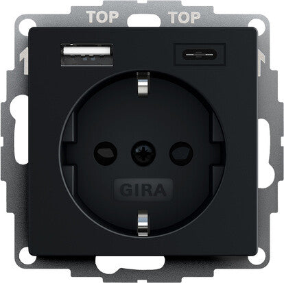 GIRA 2459005 stikkontakt Schuko Sort